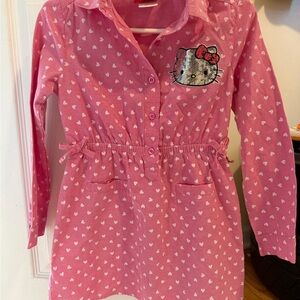 Hello Kitty Pink Heart Print Long Sleeve Dress. Size 6. EUC.